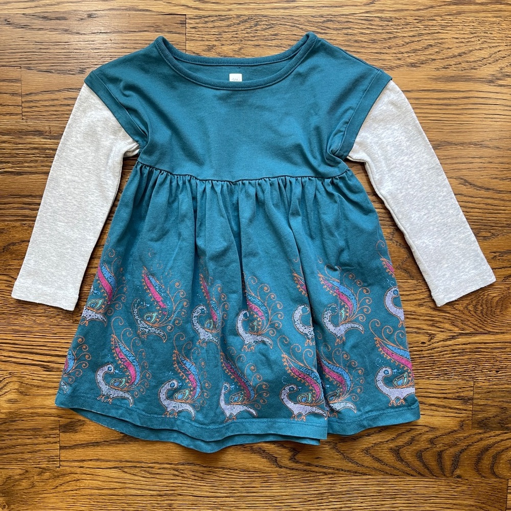 Tea Collection Girls Peacock Print Dress/ Tunic Top Size 2